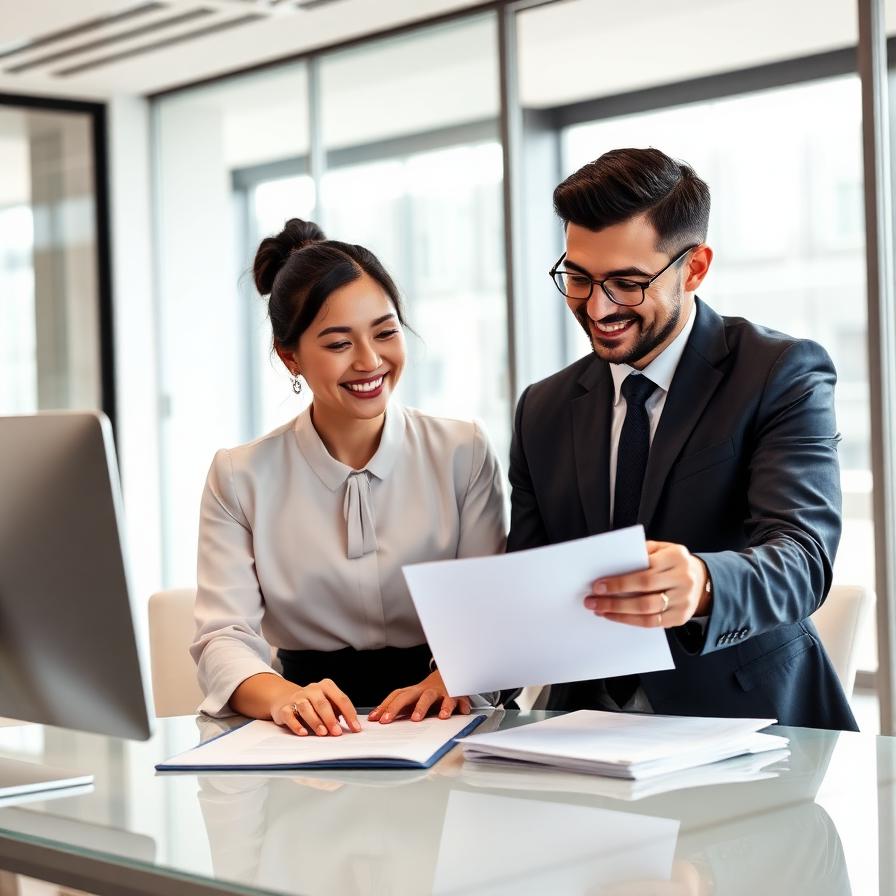 Corporate advisors reviewing documents in a Singapore office
